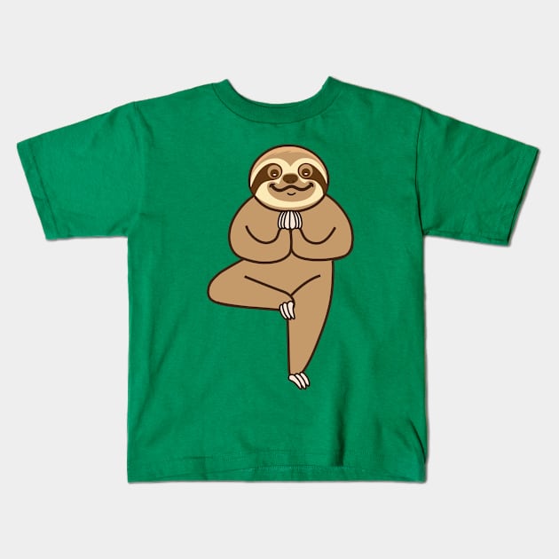 Cute Sloth Yoga Tree Kids T-Shirt by Plushism